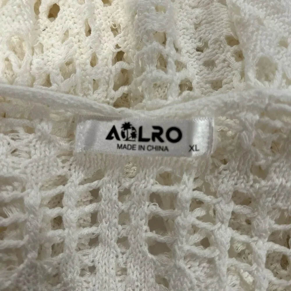 AOLRO White Crochet Knit Cover Up Tank Top XL Boho Beach